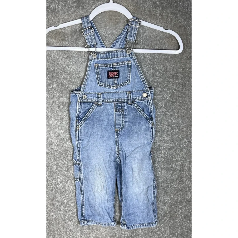 Vintage Y2K Old Navy Baby Denim Overalls Size 18-24 Months Blue Distressed